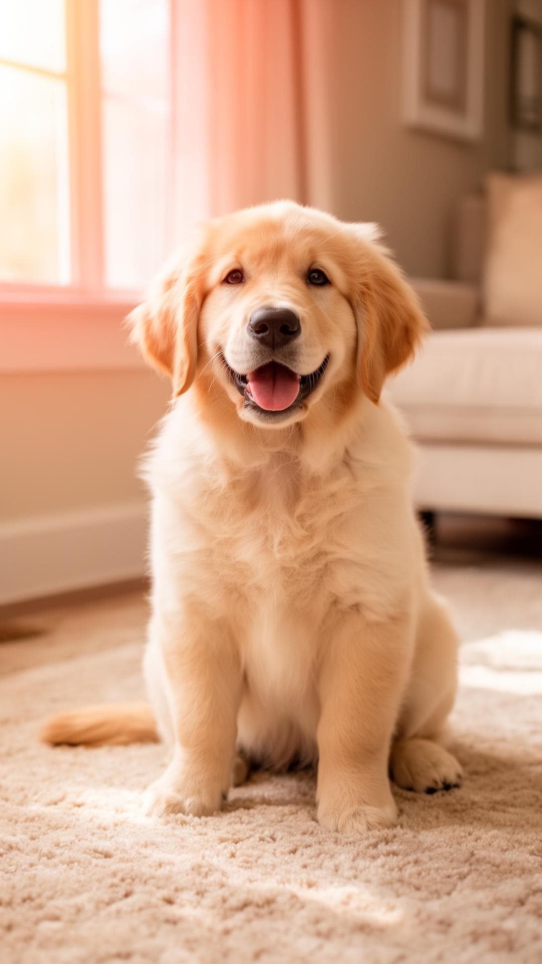 Happy Golden Retriever puppy in a warm sunlit home — PupGuide